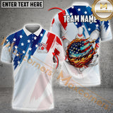 Maxcorners American Flag Flame Bowling Jersey Customized Name, Team Name 3D Polo Shirt