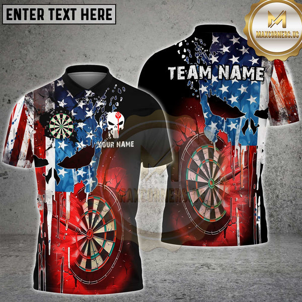 Maxcorners Darts American Flag Punisher Multicolor Customized Name, Team Name 3D Shirts