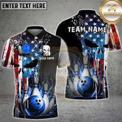 Maxcorners Bowling American Flag Skull Multicolor Customized Name, Team Name 3D Shirts