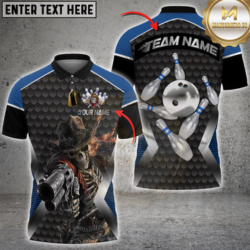 Maxcorners Bowling Skeleton Gunman Multicolor Customized Name, Team Name 3D Shirts