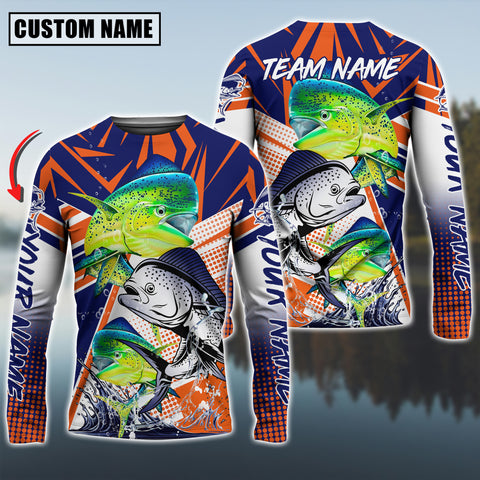 Maxcorners Mahi-Mahi Fishing Ocean Hunter Personalized Name, Team Name 3D Long Sleeve Shirt