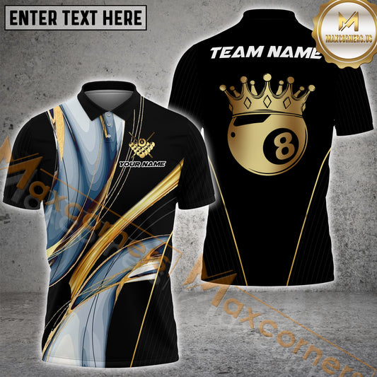 Maxcorners Billiard Crown 8-Ball Multicolor Personalized Name, Team Name 3D Shirt