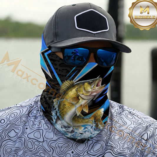 Maxcorners Fishing Electric Blue Arrow Pattern Splash 3D Neck Gaiter (12 Fish Species)