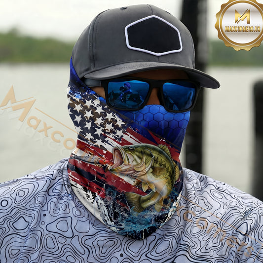 Maxcorners Fishing Patriotic American Flag Camo 3D Neck Gaiter (12 Fish Species)