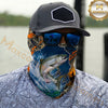 Maxcorners Fishing Blue Sunset Ocean Camo 3D Neck Gaiter (12 Fish Species)