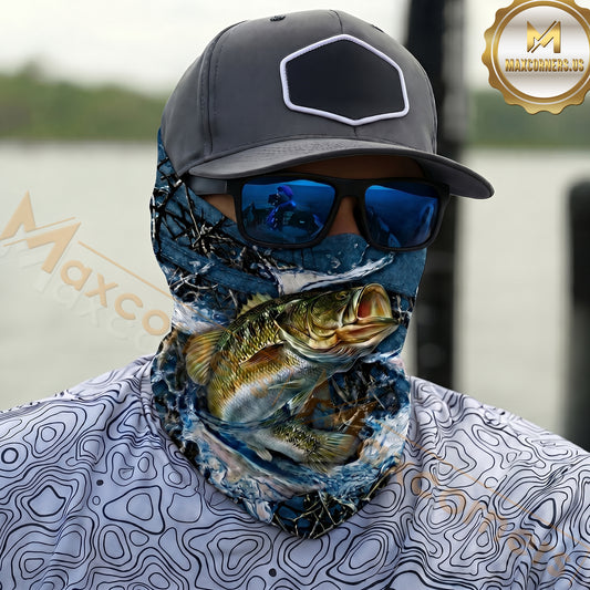 Maxcorners Fishing Camoflage Water Splash 3D Neck Gaiter (12 Fish Species)