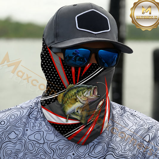 Maxcorners Fishing Red White Graphic 3D Neck Gaiter (12 Fish Species)