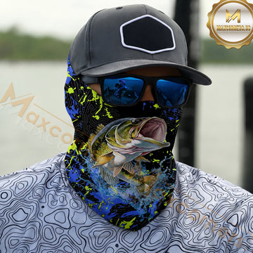 Maxcorners Fishing Water Splash Graphic 3D Neck Gaiter (12 Fish Species)