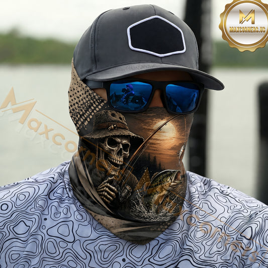 Maxcorners Fishing Skull Angler Moonlight 3D Neck Gaiter