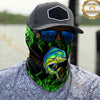 Maxcorners Fishing Neon Green Flame Black Background Art 3D Neck Gaiter (12 Fish Species)