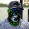 Maxcorners Fishing Neon Green Flame Black Background Art 3D Neck Gaiter (12 Fish Species)