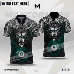 Maxcorners Billiards Wolf Ball 8 Flame Multicolor Options Personalized Name, Team Name 3D Polo Shirt