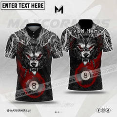 Maxcorners Billiards Wolf Ball 8 Flame Multicolor Options Personalized Name, Team Name 3D Polo Shirt