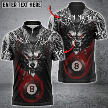 Maxcorners Billiards Wolf Ball 8 Flame Multicolor Options Personalized Name, Team Name 3D Polo Shirt
