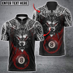 Maxcorners Billiards Wolf Ball 8 Flame Multicolor Options Personalized Name, Team Name 3D Polo Shirt