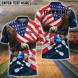 Maxcorners Bowling & Pins Eagle US Flag Multicolor Option Customized Name, Team Name 3D Polo Shirt (4 Colors)