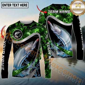 Maxcorners Fishing Green Smoke Splash Sun Protection Personalized Name, Team Name Long Sleeve Shirt