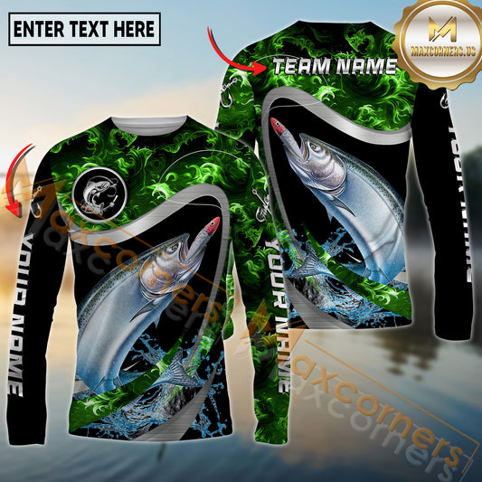 Maxcorners Fishing Green Smoke Splash Sun Protection Personalized Name, Team Name Long Sleeve Shirt