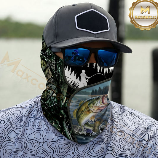 Maxcorners Fishing Camoflage Foggy Forest 3D Neck Gaiter (9 Fish Species)