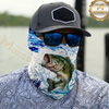 Maxcorners Fishing Water Splash Blue Fish Pattern 3D Neck Gaiter (13 Fish Species)