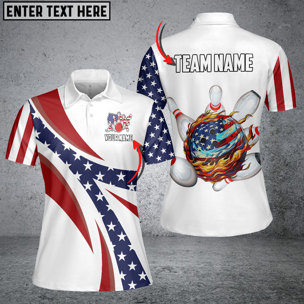 Maxcorners Ball And Pin USA Flag Pattern Bowling Jersey Personalized Name, Team Name 3D Shirt