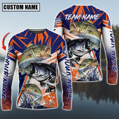Maxcorners Bass Fishing Ocean Hunter Personalized Name, Team Name 3D Long Sleeve Shirt