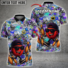 Maxcorners Bowling Street Vibes Funny Graffti Style Multicolor Customized Name, Team Name 3D Shirts