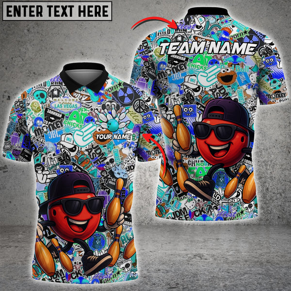 Maxcorners Bowling Street Vibes Funny Graffti Style Multicolor Customized Name, Team Name 3D Shirts