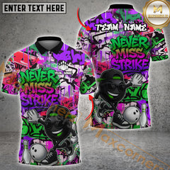Maxcorners Bowling “Never Miss Strike” Urban Hip-Hop Multicolor Customized Name, Team Name 3D Shirts