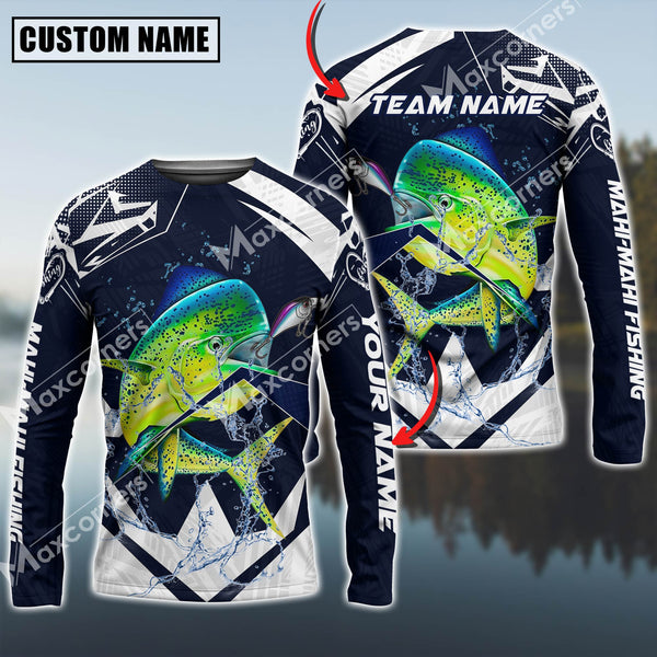 Maxcorners Mahi-Mahi Fishing Jersey Blue Water Sun Protection Personalized Name, Team Name Long Sleeve Shirt