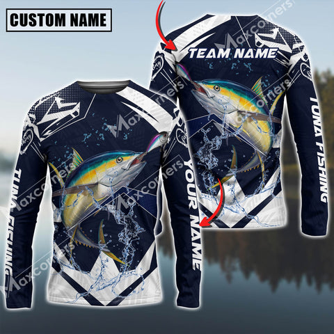 Maxcorners Tuna Fishing Jersey Blue Water Sun Protection Personalized Name, Team Name Long Sleeve Shirt