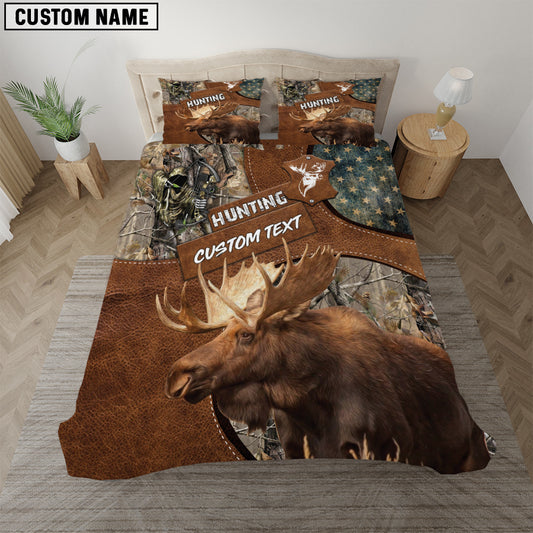 Maxcorners Custom Text Moose Hunting Bedding Set 3D All Over Printed