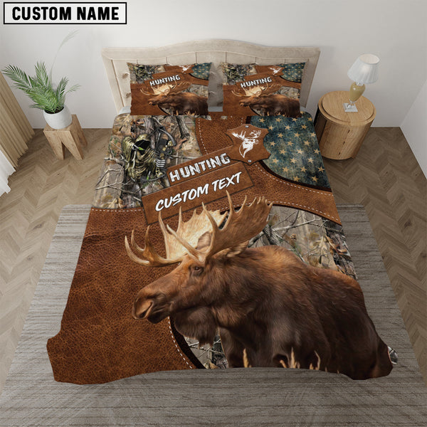 Maxcorners Custom Text Moose Hunting Bedding Set 3D All Over Printed