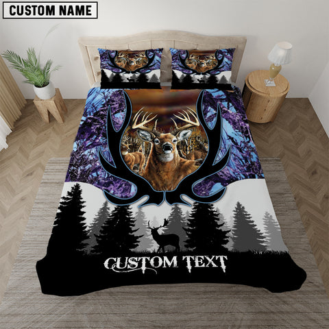 Maxcorners Custom Text Purple Deer Hunting Bedding Set 3D All Over Printed