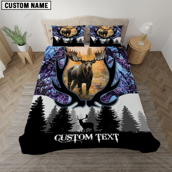 Maxcorners Custom Text Purple Moose Hunting Bedding Set 3D All Over Printed