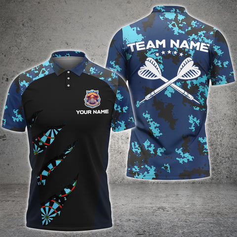 Maxcorners Blue Camo Darts Jersey Multicolor Option Customized Name, Team Name 3D Shirt For M Dow