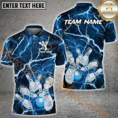 Maxcorners Thunder Lightning Strike Bowling Jersey Multicolor Option Customized Name, Team Name 3D Polo Shirt