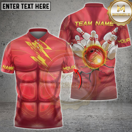 Maxcorners Bowling Lightning Muscle Power Bowling Ball & Pins Personalized Name, Team Name 3D Shirt
