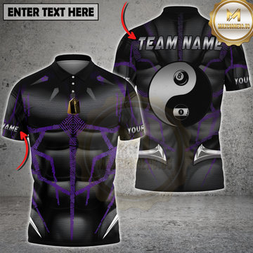 Maxcorners Billiards Purple Muscle Yin Yang 8 Ball 9 Ball Personalized Name, Team Name 3D Shirt