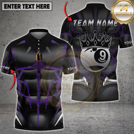 Maxcorners Billiards Purple Muscle King Crown 9 Ball Personalized Name, Team Name 3D Shirt