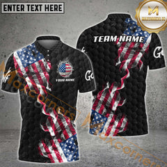 Maxcorners Golfs Grunge US Flag Customized Name, Team Name 3D Polo Shirt