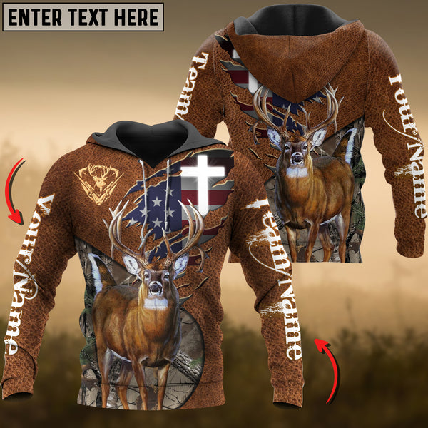 Maxcorners Deer Hunting USA Flag Wild Personalized Name, Team Name 3D Hoodie