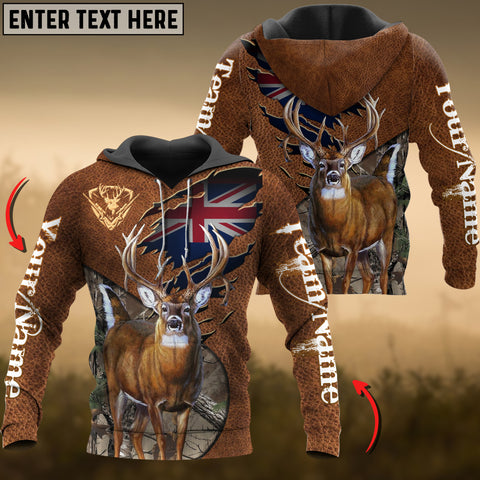 Maxcorners Deer Hunting New Zealead Flag Wild Custom Name, Team Name Shirt 3D All Over Printed Clothes