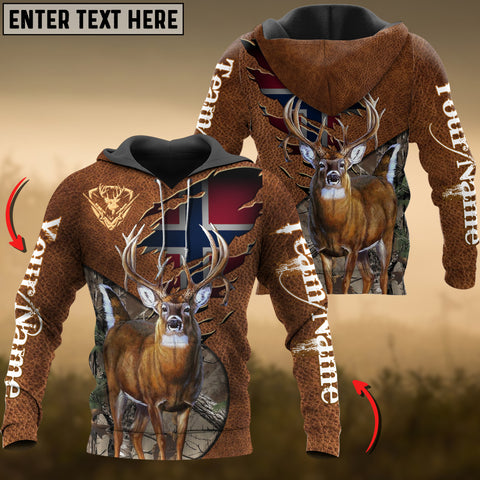 Maxcorners Deer Hunting Norway Flag Wild Custom Name, Team Name Shirt 3D All Over Printed Clothes