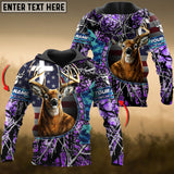 Maxcorners Purple Wilderness Deer Hunting USA Flag Custom Name Shirt 3D All Over Printed Clothes