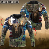 Maxcorners Brown Wilderness Moose Hunting USA Flag Personalized Name 3D Hoodie