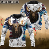 Maxcorners White Wilderness Moose Hunting USA Flag Personalized Name 3D Hoodie