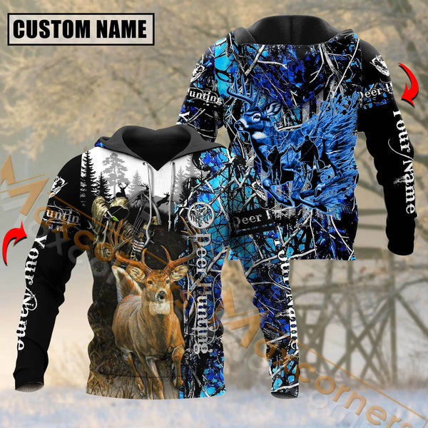 Maxcorners Deer Hunting Blue Camo Pattern Custom Name Shirt 3D All Over Printed Clothes For Hunter