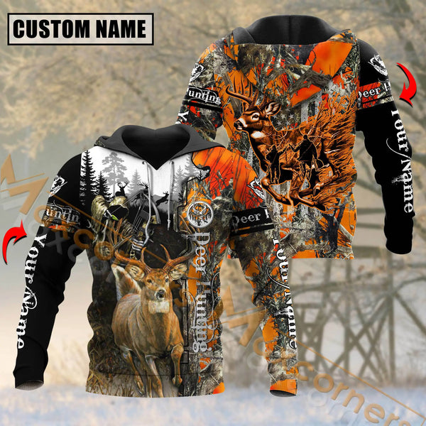 Maxcorners Deer Hunting Orange Camo Pattern Custom Name Shirt 3D All Over Printed Clothes For Hunter