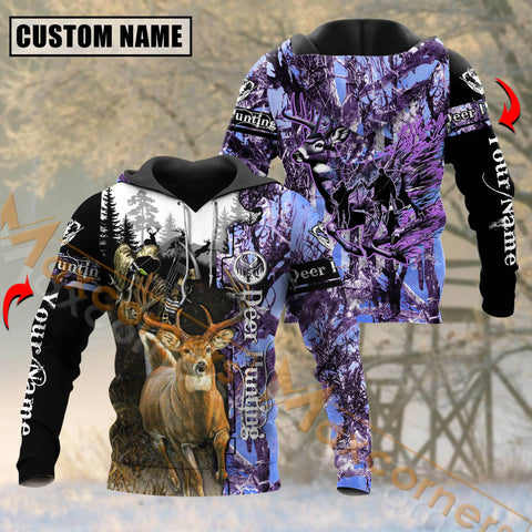 Maxcorners Deer Hunting Purple Camo Pattern Custom Name Shirt 3D All Over Printed Clothes For Hunter